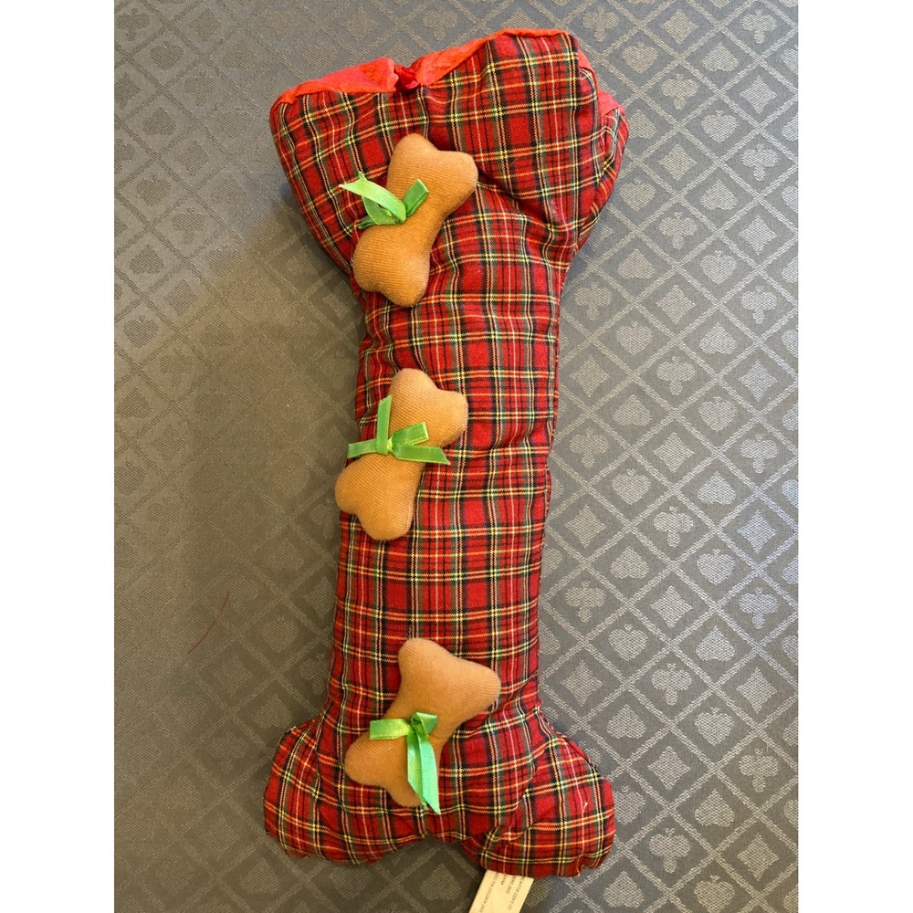 Springwater Cookie Co Red Plaid Bone Shaped Christmas Stocking Pet Holiday Decor